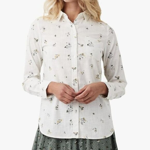 Fat Face Tops - Fat Face Floral Print Button Front Shirt Sz 6 Ivory